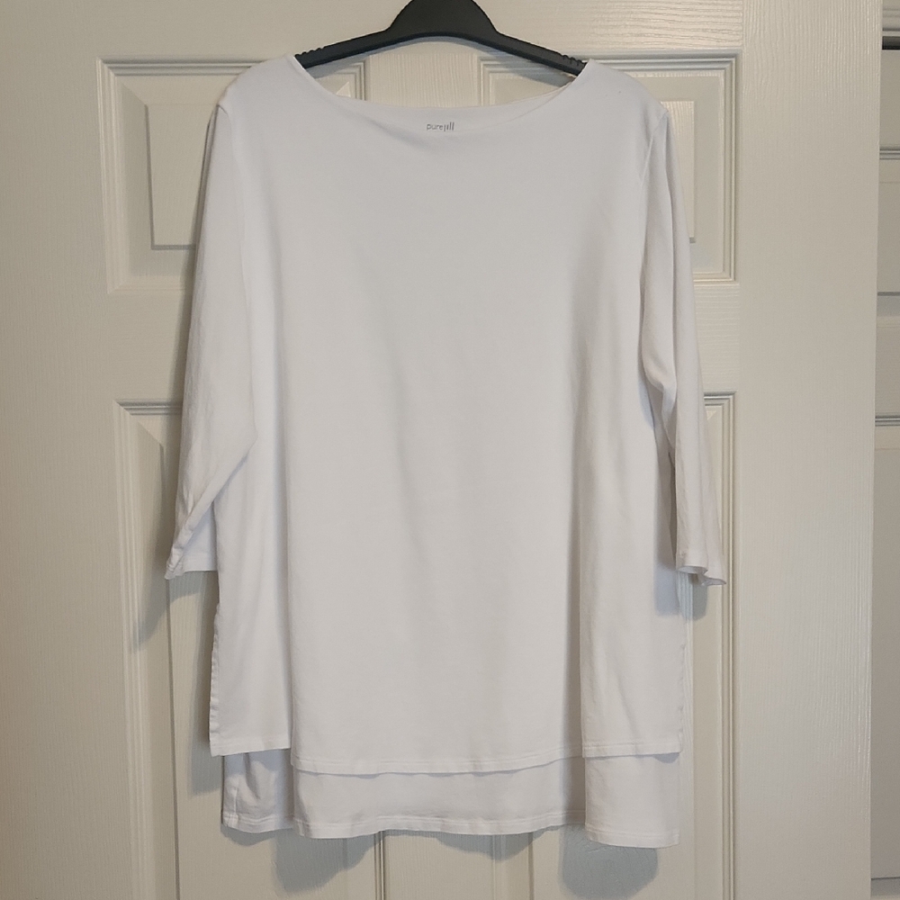 Pure Jill Boat-Neck Layered Tunic, White, 2X
